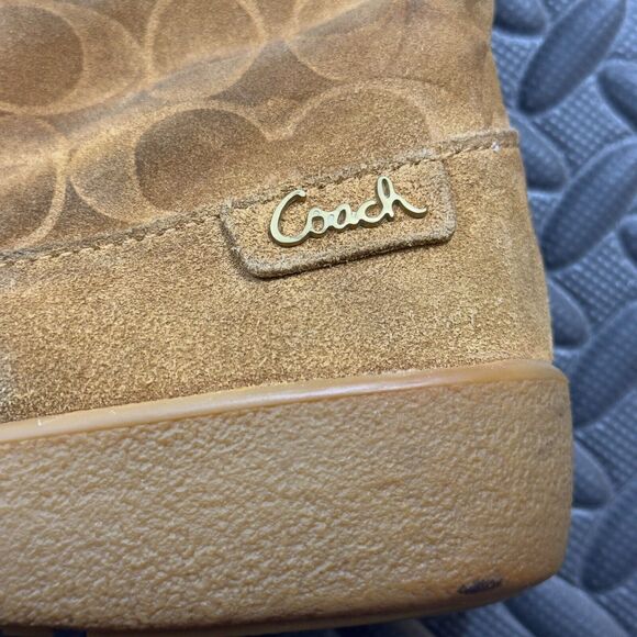 Coach Sherpa Lined Logo Winter Ankle Boots Womens Size 9 Brown Suede Round Toe - Picture 4 of 8